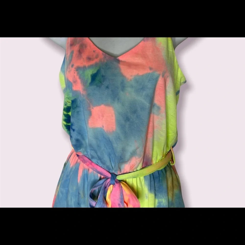 She+Sky womens size M Romper Jumpsuit shorts Boho Tie Dye sleeveless beach pink - Picture 9 of 12